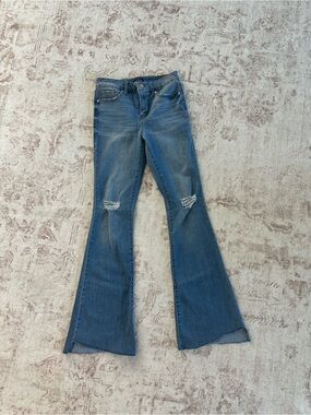 Women's Blue Distressed Flare Jeans - Classic Flare Fit